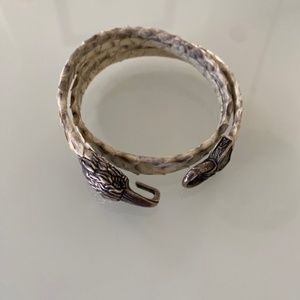 John Varvatos White Raven Bracelet Silver / White Leather / Black diamond